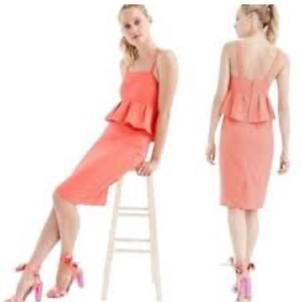 J. Crew Dress Coral Gotton Silk Blend Sleeveless Peplum Summer Size 16 NWT